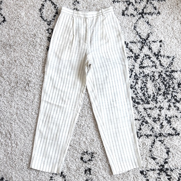 NWOT Sandro Pinstripe Bernardo Pleated Trousers Ecru/Noir | Size 36 (US 4) - Picture 1 of 16